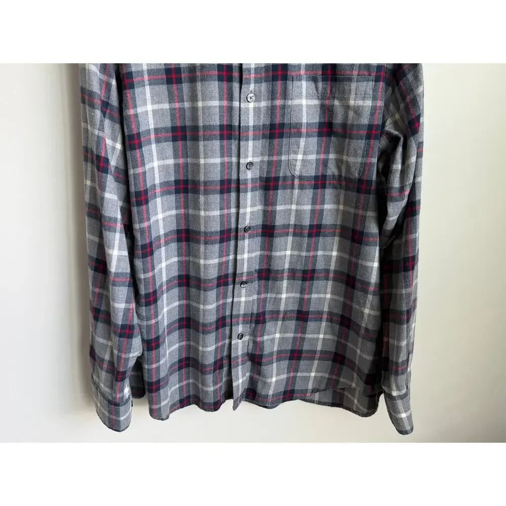 Banana Republic Plaid Long Sleeve Lightweight Flannel Button-Up Shirt Gray Large